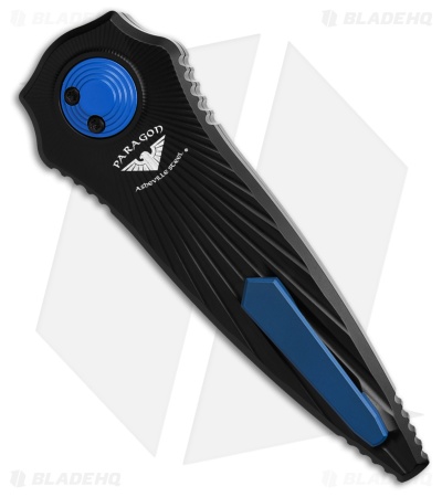 Paragon Warlock Folding Knife Star Burst Black Aluminum (3.9" Blue)