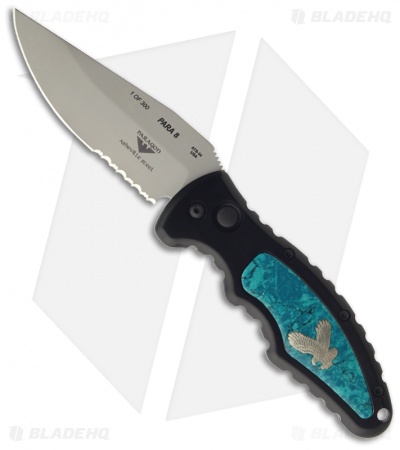 Paragon PARA-8 Turquoise Automatic Knife (3.5" Bead Blast Serr)