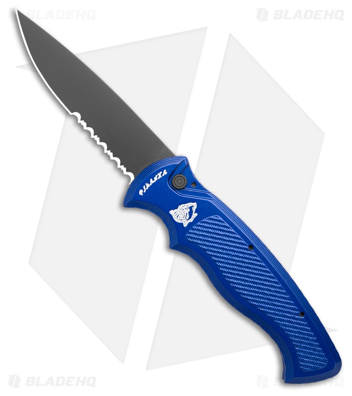 Piranha Velocity Automatic Knife Blue Aluminum (3.1" Black Serr)