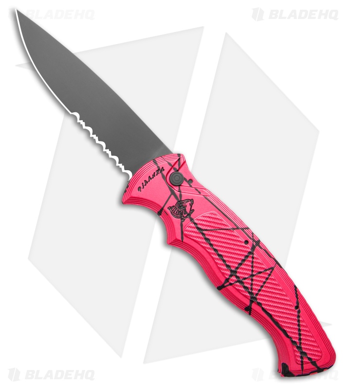 Piranha Velocity Automatic Knife Pink Aluminum (3.1" Black Serr)