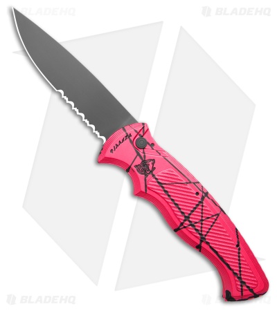 Piranha Velocity Automatic Knife Pink Aluminum (3.1" Black Serr)