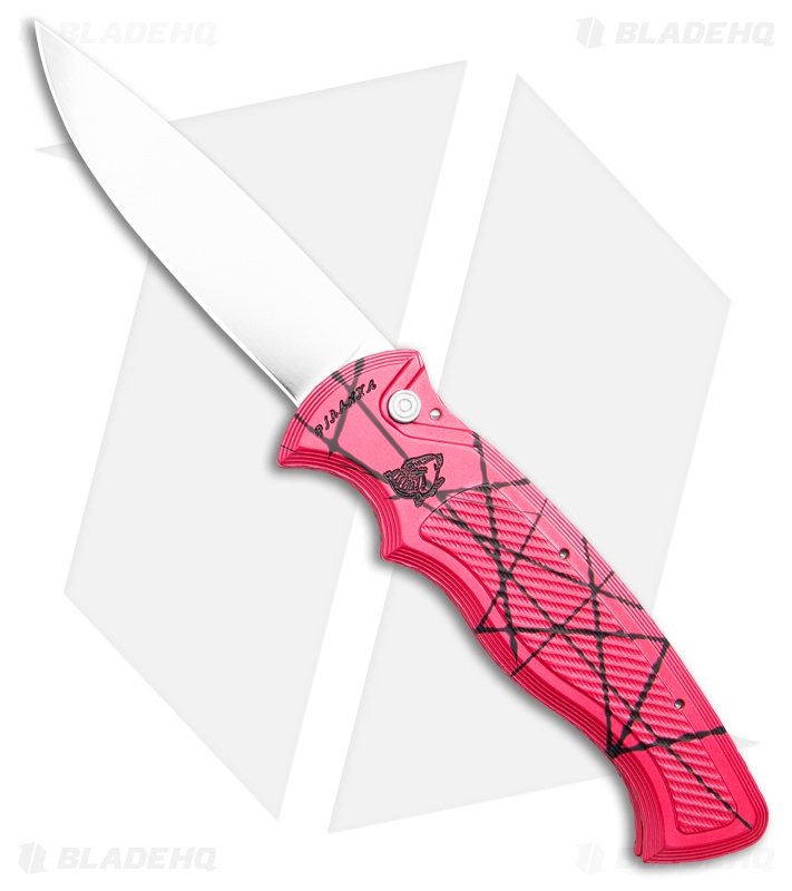 Piranha Velocity Automatic Knife Pink Aluminum (3.1" Mirror)