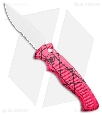 Piranha Velocity Automatic Knife Pink Aluminum (3.1" Mirror Serr)
