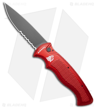 Piranha Velocity Automatic Knife Red Aluminum (3.1" Black Serr)