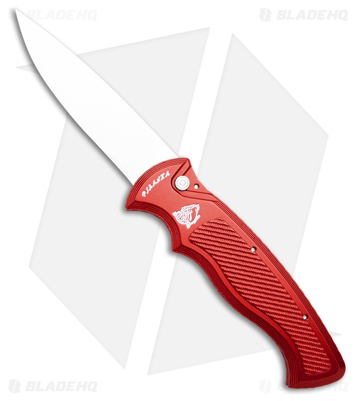 Piranha Velocity Automatic Knife Red Aluminum (3.1" Mirror)