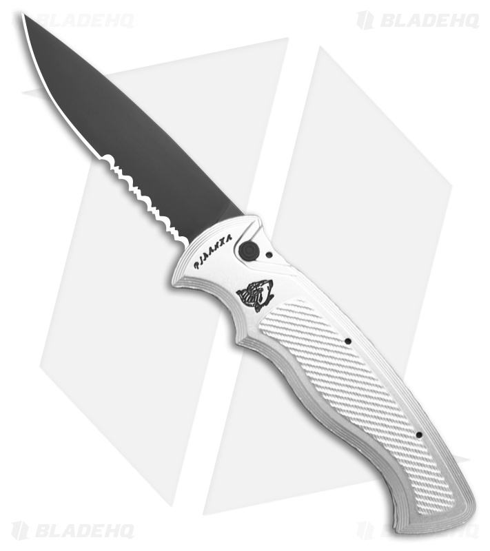 Piranha Velocity Automatic Knife Silver Aluminum (3.1" Black Serr)