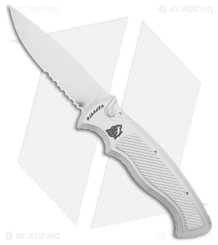 Piranha Velocity Automatic Knife Silver Aluminum (3.1" Mirror Serr)
