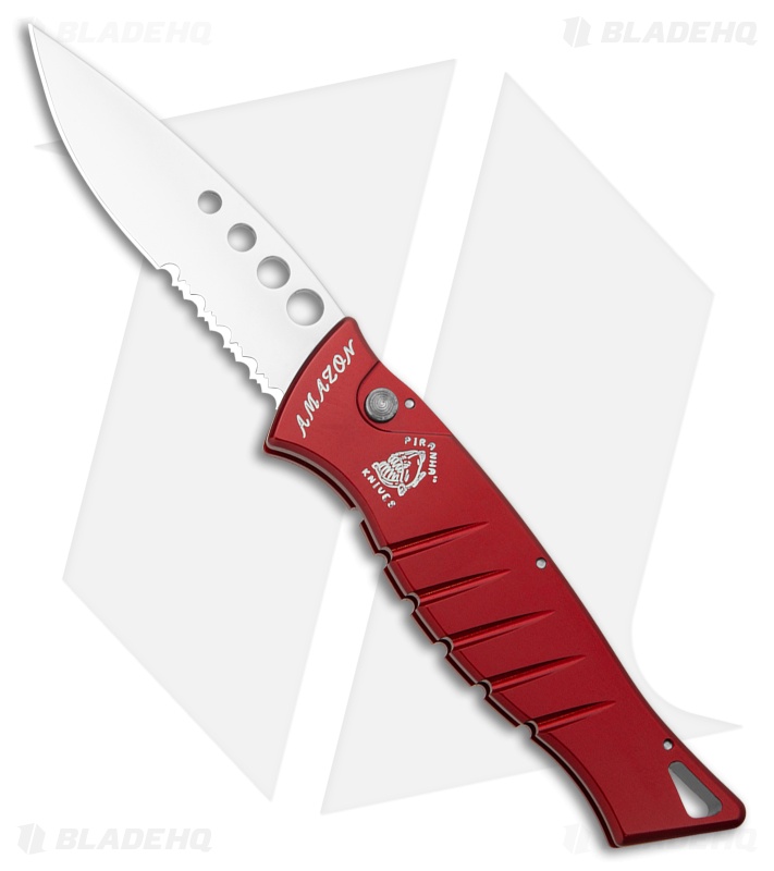 Piranha Amazon Automatic Knife Red (3.45" Mirror Serr)