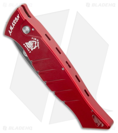 Piranha Amazon Automatic Knife Red (3.45" Mirror Serr)