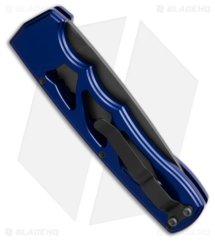 Piranha MagnaRaptor Automatic Knife Blue Aluminum (3.4" Black Serrated)