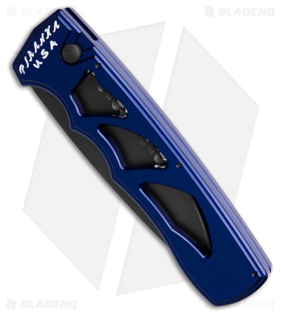 Piranha MagnaRaptor Automatic Knife Blue Aluminum (3.4" Black Serrated)