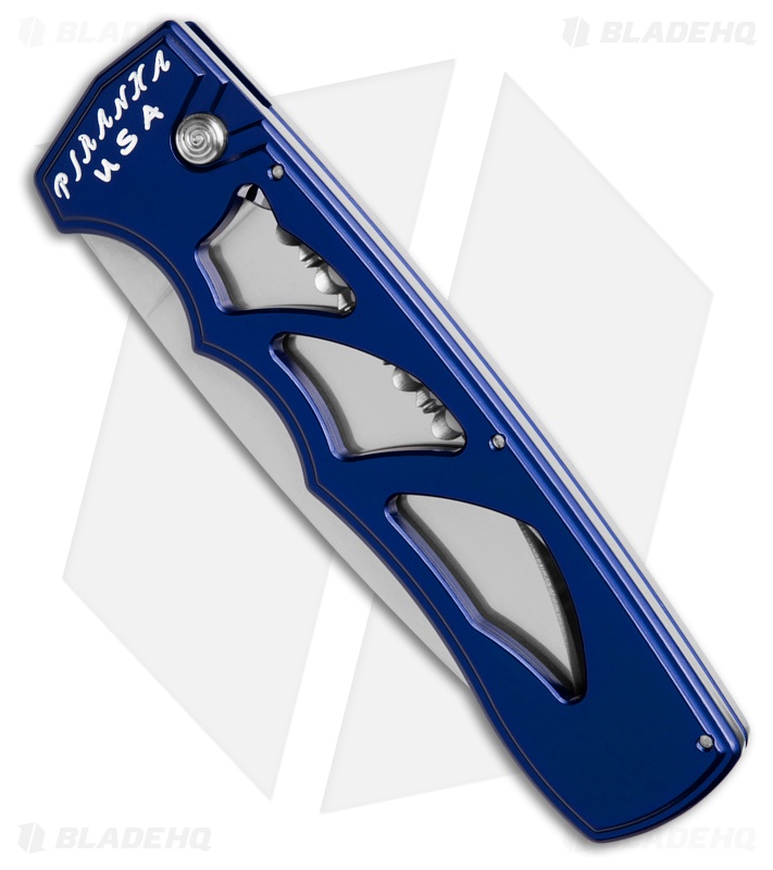 Piranha MagnaRaptor Automatic Knife Blue Aluminum (3.4" Satin Serr)