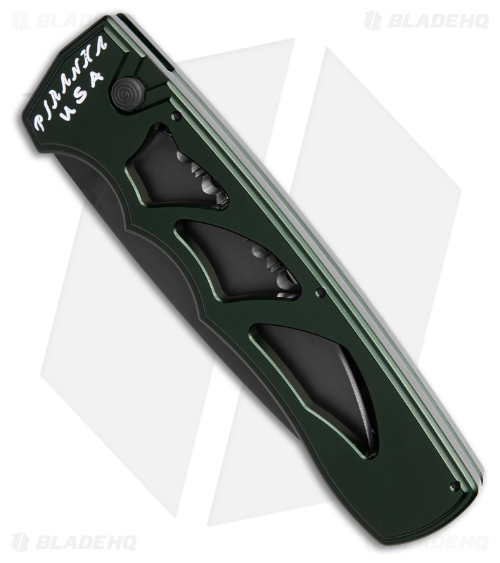 Piranha MagnaRaptor Automatic Knife Green Aluminum (3.4" Black Serrated)