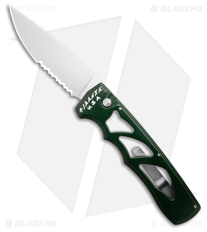Piranha MagnaRaptor Automatic Knife Green Aluminum (3.4" Satin Serr)