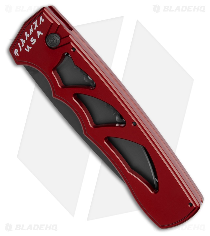 Piranha MagnaRaptor Automatic Knife Red Aluminum (3.4" Black Serrated)