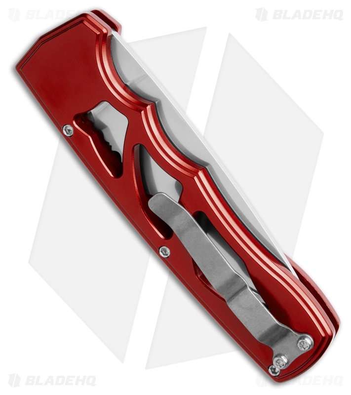 Piranha MagnaRaptor Automatic Knife Red Aluminum (3.4" Satin Serr)