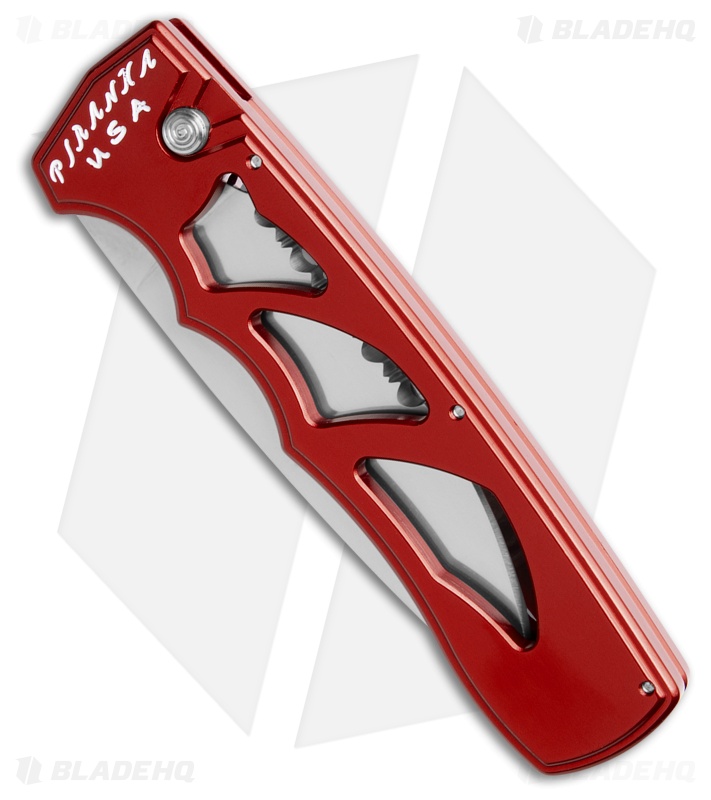 Piranha MagnaRaptor Automatic Knife Red Aluminum (3.4" Satin Serr)