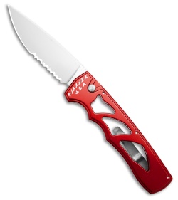 Piranha MagnaRaptor Automatic Knife Red Aluminum (3.4" Satin Serr)