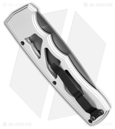 Piranha MagnaRaptor Automatic Knife Silver Aluminum (3.4" Black Serrated)
