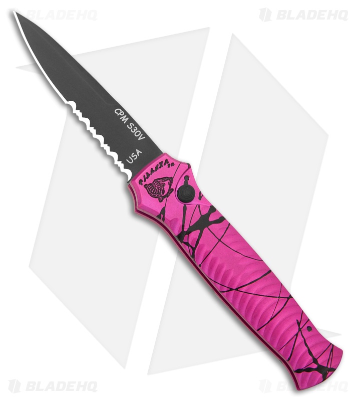 Piranha Bodyguard Automatic Knife Hot Pink (3.3" Black Serr)