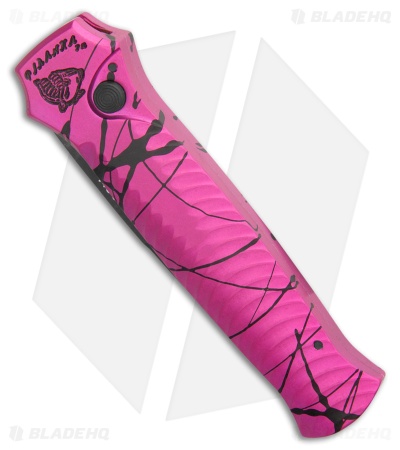 Piranha Bodyguard Automatic Knife Hot Pink (3.3" Black Serr)