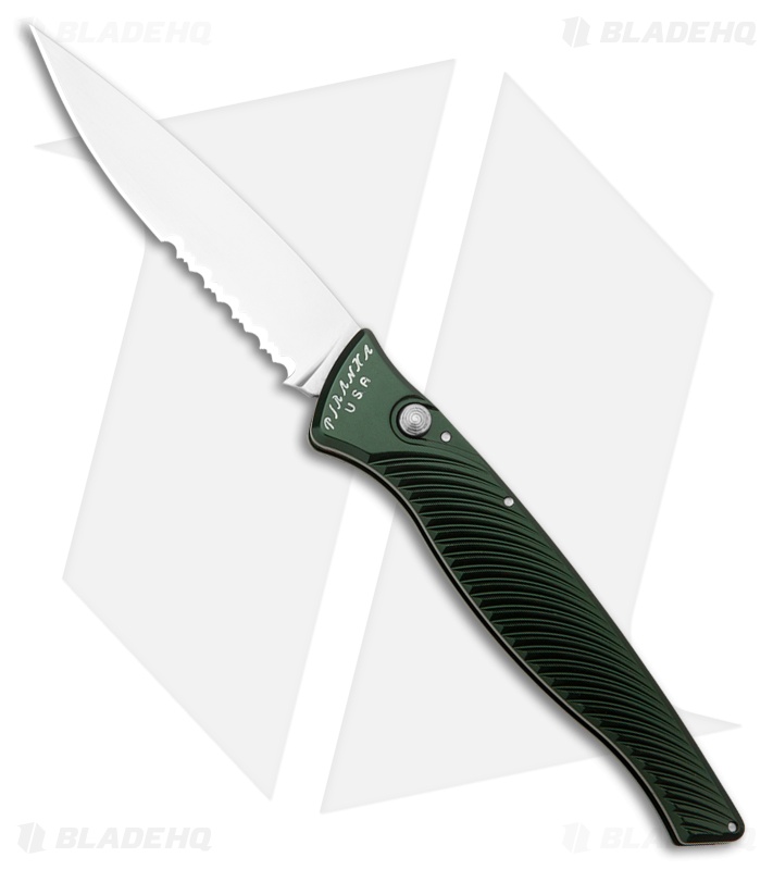 Piranha DNA Automatic Knife Green Marble (3.25" Mirror Serr)
