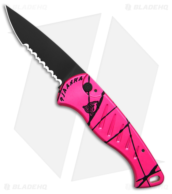 Piranha Fingerling Automatic Knife Hot Pink Tactical (2.5" Black Serr)