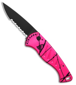 Piranha Fingerling Automatic Knife Hot Pink Tactical (2.5" Black Serr)