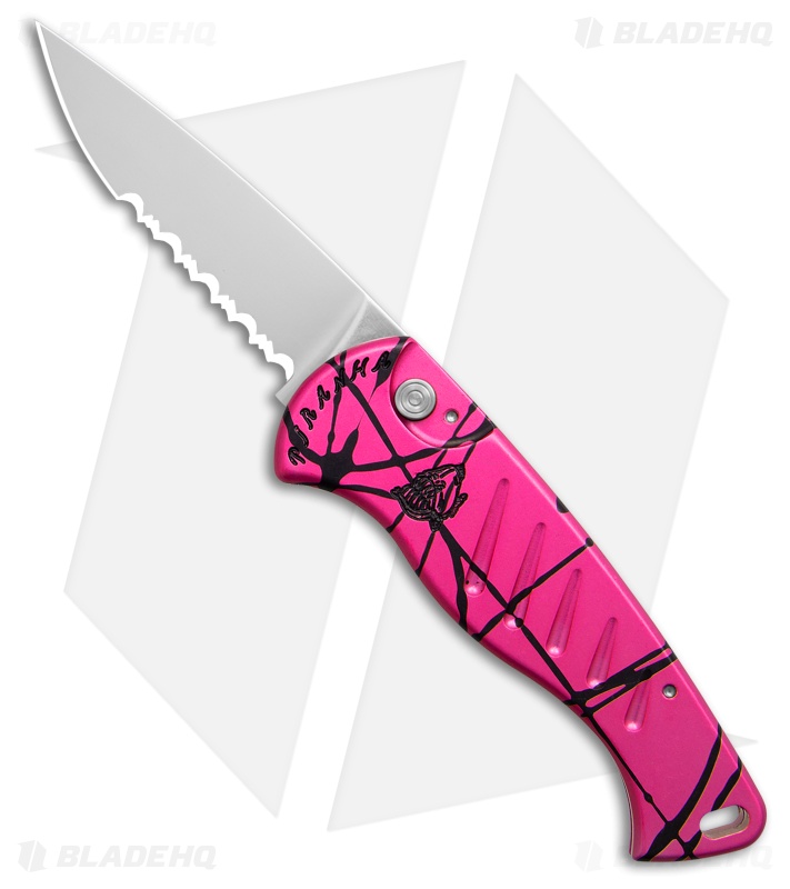 Piranha Fingerling Hot Pink Automatic Knife (2.5" Mirror Serr)