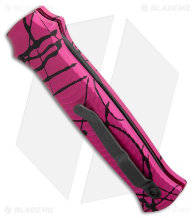 Piranha Mini-Guard Automatic Knife Hot Pink Aluminum (2.9" Black Serr)
