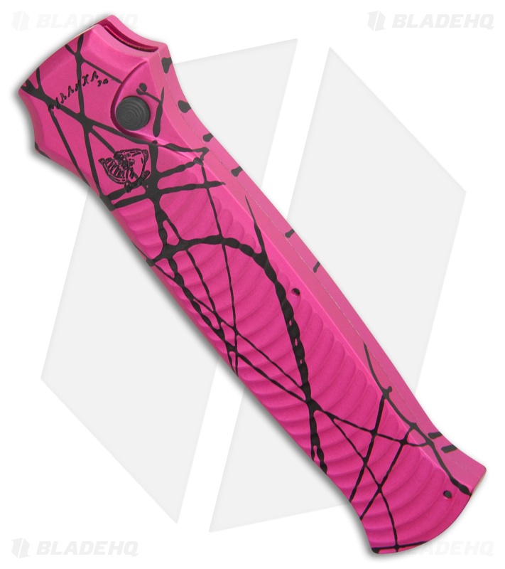 Piranha Mini-Guard Automatic Knife Hot Pink Aluminum (2.9" Black Serr)