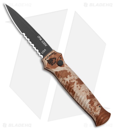 Piranha Mini-Guard Automatic Knife Desert Camo Aluminum (2.9" Black Serr)