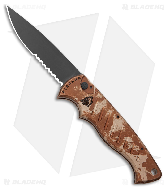 Piranha P-1 Automatic Pocket Knife Desert Camo Aluminum (3.2" Black Serr)