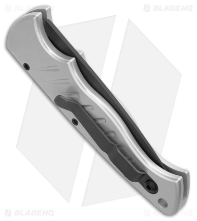 Piranha P1 Pocket Automatic Knife Silver Tactical (3.2" Black Serr)
