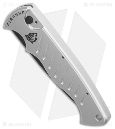Piranha P1 Pocket Automatic Knife Silver Tactical (3.2" Black Serr)