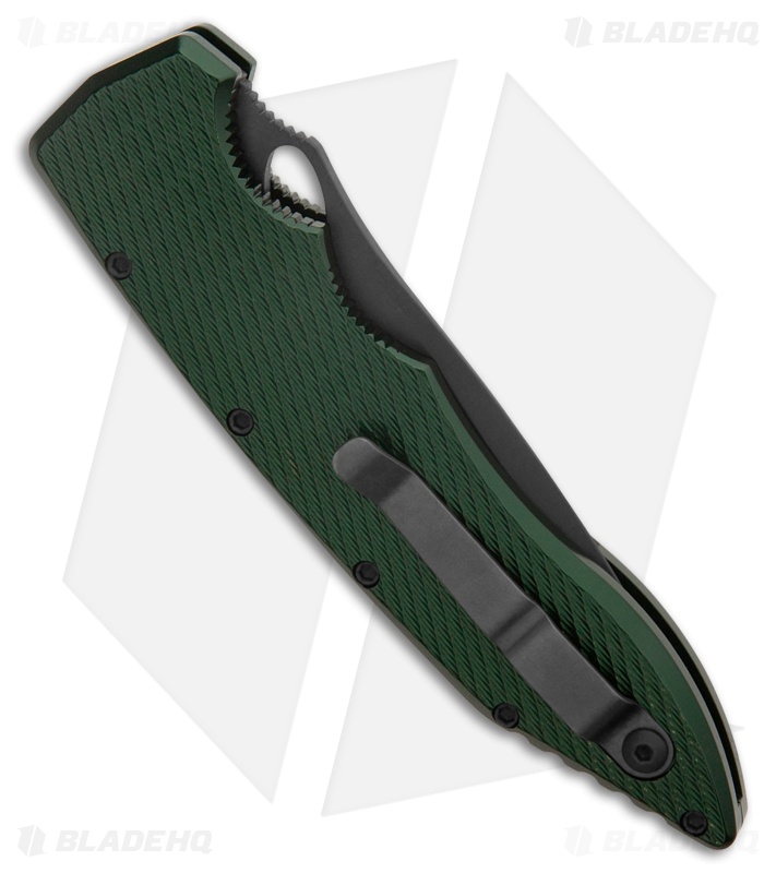 Piranha Predator Green Tactical Automatic Knife (4.1" Black Serr)