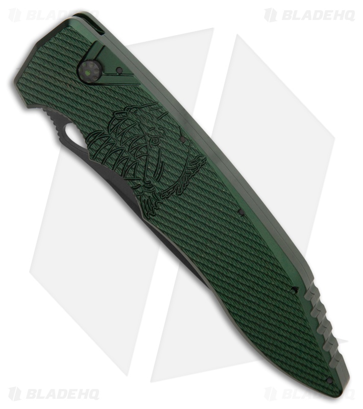 Piranha Predator Green Tactical Automatic Knife (4.1" Black Serr)