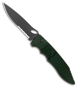 Piranha Predator Green Tactical Automatic Knife (4.1" Black Serr)