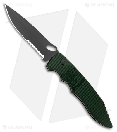 Piranha Predator Green Tactical Automatic Knife (4.1" Black Serr)
