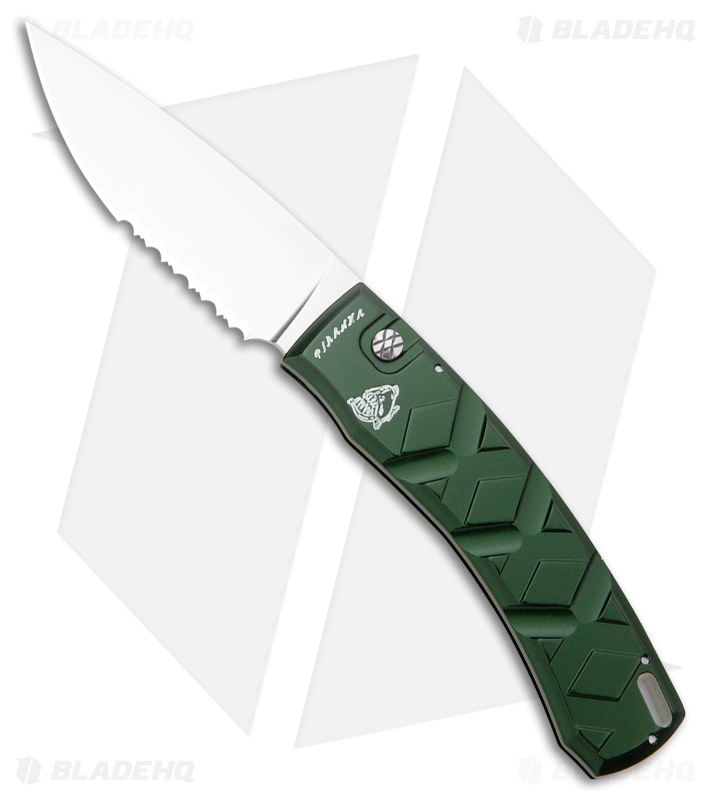Piranha X Automatic Knife Green (3.3" Mirror Serr)