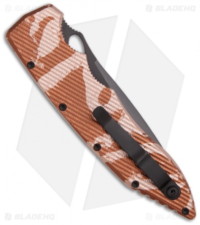 Piranha Predator Desert Camo Tactical Automatic Knife (4.1" Black Serr)