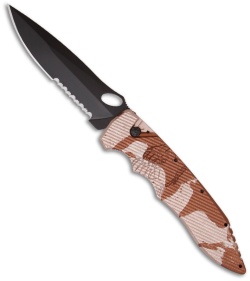 Piranha Predator Desert Camo Tactical Automatic Knife (4.1" Black Serr)