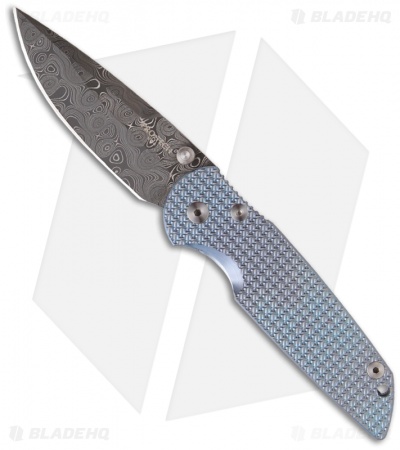 Pro-Tech Custom TR-3 Integrity Frame Lock Knife Blue Ti (3.5" Damascus) 7725-D