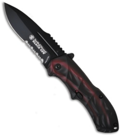 Smith & Wesson Black Ops SWBLOP3RS Smoked Red Spring Assisted Knife (3.35" Serr)