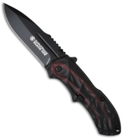 Smith & Wesson Black Ops SWBLOP3R Smoked Red Spring Assisted Knife (3.35" Black)