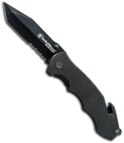 Smith & Wesson Border Guard Tanto Liner Lock Knife (4.5" Black Serr) SWBG6TS