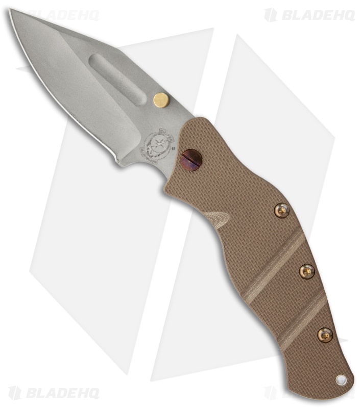 Sniper Bladeworks LPC Framelock Folder Brown Gold Stud Low Grind (3.75" Plain)