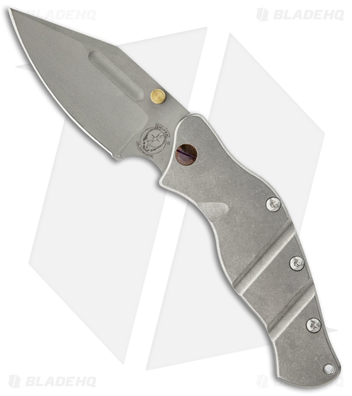 Sniper Bladeworks LPC Framelock Folder Titanium Gold Thumb Stud (3.75" Plain)