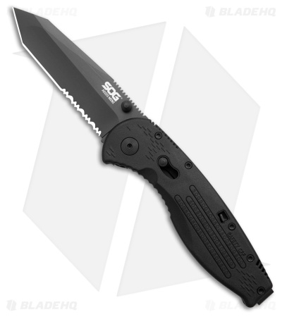 SOG Aegis Tanto Spring Assisted Knife (3.5" Black Serr) AE-04