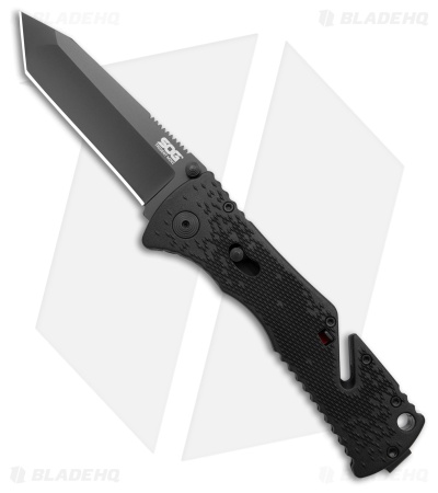 SOG Trident Mini Tanto Assisted Opening Knife (3.15" Black Plain) TF-27